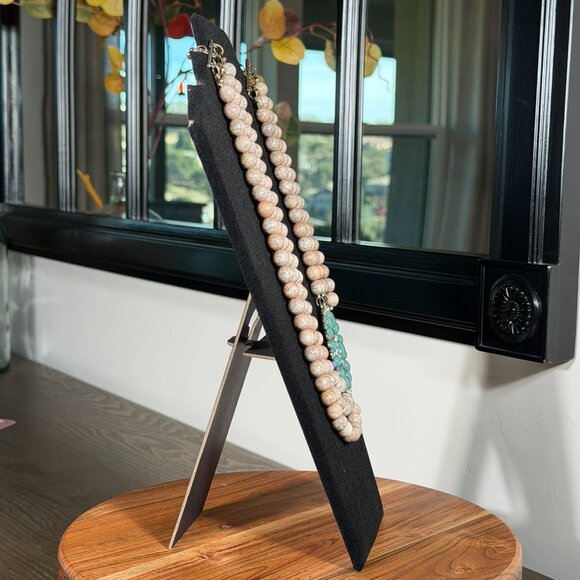 Statement Multi-Strand Beaded Necklace with Turquoise & Rhinestone Pendant - Picture 5 of 6